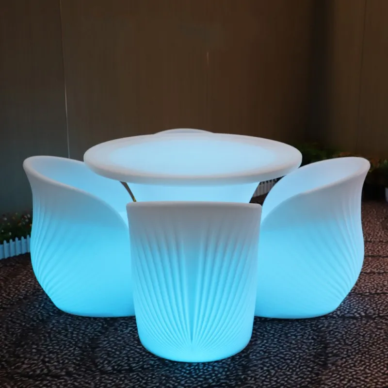 2024 New 110cm Led Illuminated Round Cocktail Table Waterproof Bar Tables Plastic Coffee Table Commercial Furniture Supply