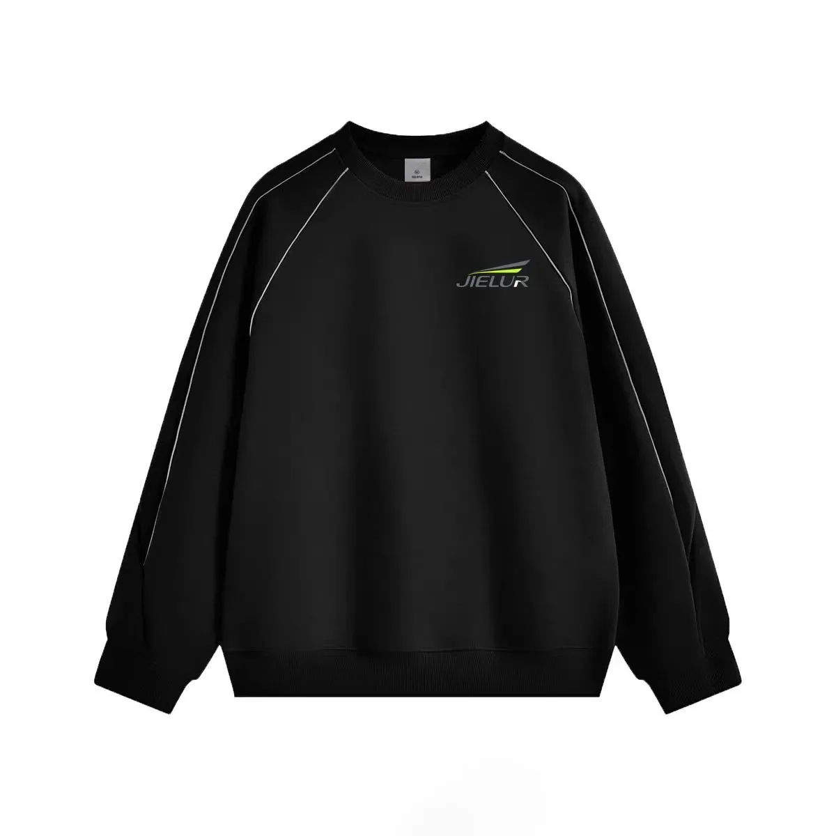 Color Block Cropped Textured Crew Neck Reflective Strip Sweatshirt Women Loose Streetwear Top