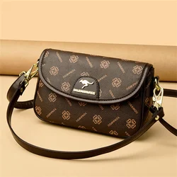 Women's Crossbody Bag with Clover Pattern Dual Strap Handbag Long & Short Kangaroo Logo Brown Designer Shoulder Bag