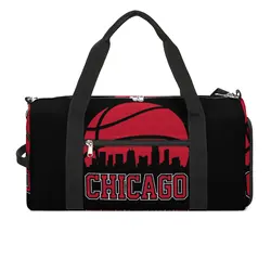 Bolsa de gimnasio de baloncesto Retro Bulls, Chicago City Skyline, bolsas de deportes al aire libre, bolso de entrenamiento de viaje grande, bolsa de Fitness para pareja