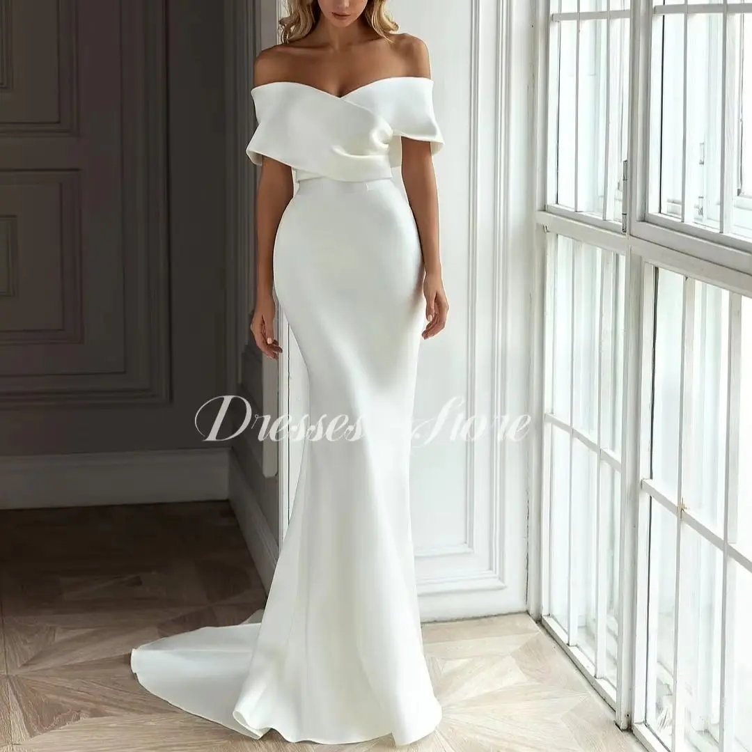 

Giyu Elegant Satin Mermaid Off Shoulder Wedding Dress New Sleeveless Pleat Floor-Length Customized Bridal Gown vestidos de novia