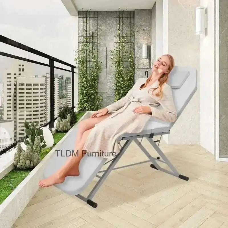 

3-Fold Beauty Bed Massage Table Portable Cosmetic Bed Adjustable Bed White/Pink/Black with Storage Bag