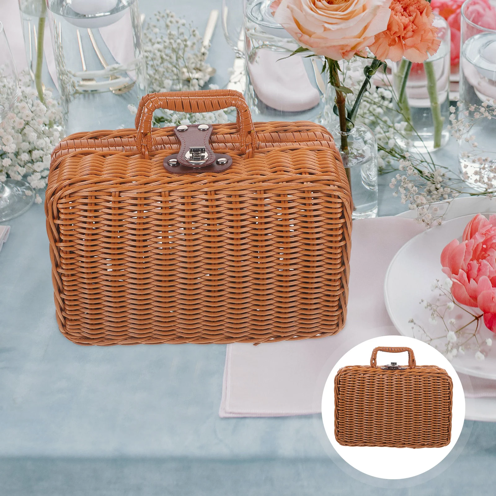 

Simulated Rattan Plate Plastic Woven Storage Case Retro Storage Box Imitated Rattan Luggage Handwoven Storage Case