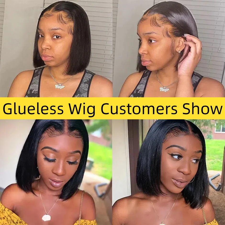 شعر مستعار قصير مستقيم بدون صمغ شعر بشري قصير بوب الباروكات للنساء السود قبل قطعها قبل قطعها 12 بوصة شعر بشري مستقيم