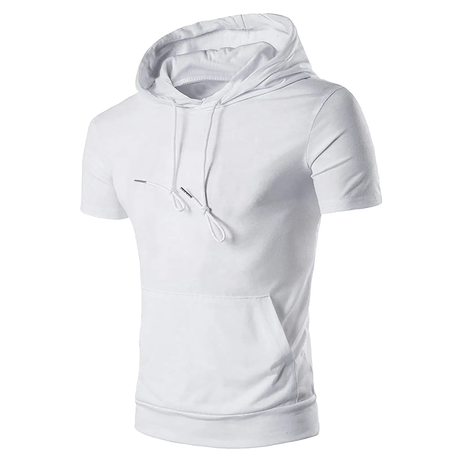 Mens T Shirts Summer Solid Color Hooded Short Sleeve T Shirits Harajuku Outdoor Sports Jogging Leisure Outwear Streetwear Tops