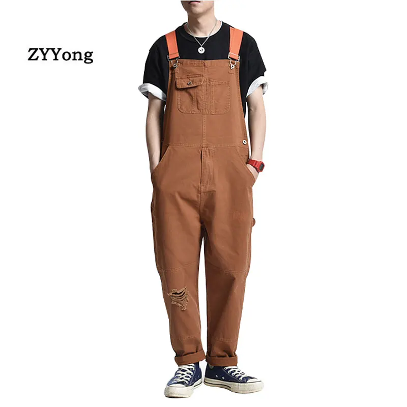 

Overalls Men's Denim Jumpsuit Straight Split Jeans Hip Hop Large Pocket Loose Size Pants Casual Blue Loose Pants Clothing