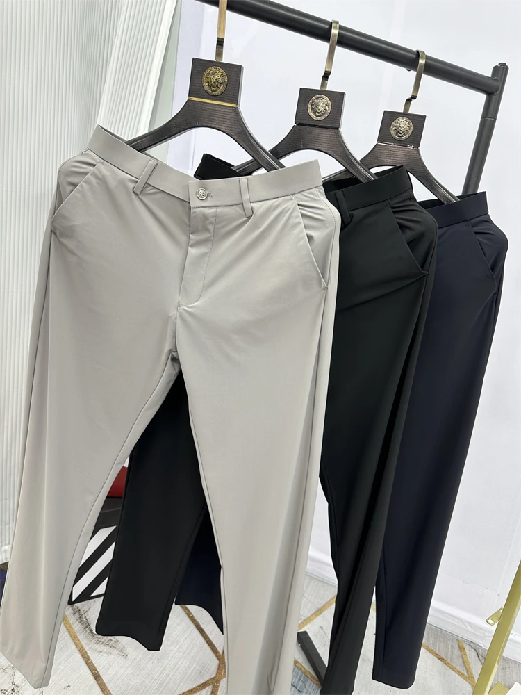 

Мужские брюки Slim Fit с защитой от морщин, повседневные, деловые, эластичные в четырех направлениях, легкие, дышащие, комфортные, из смеси нейлона и полиэстера