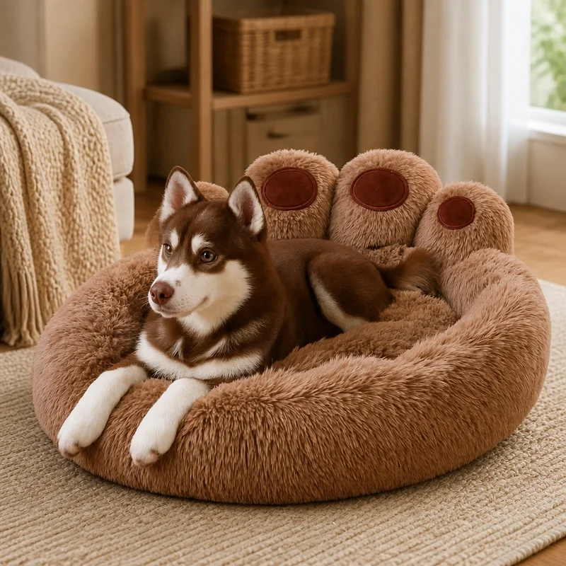 Large Soft Plush Pet Cushion Bed, Warm Cozy Nest for Small Dogs, Cats, and Puppies with Padded Basket Design