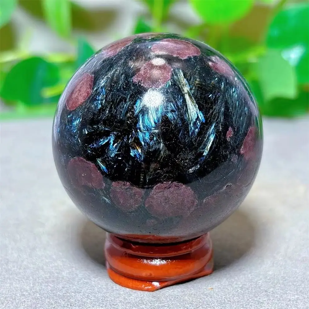 Natural Polished Garnet Astrophyllite Sphere Crystal Ball Energy Healing Reiki Stone Home Office Decor Witchcraft Meditation