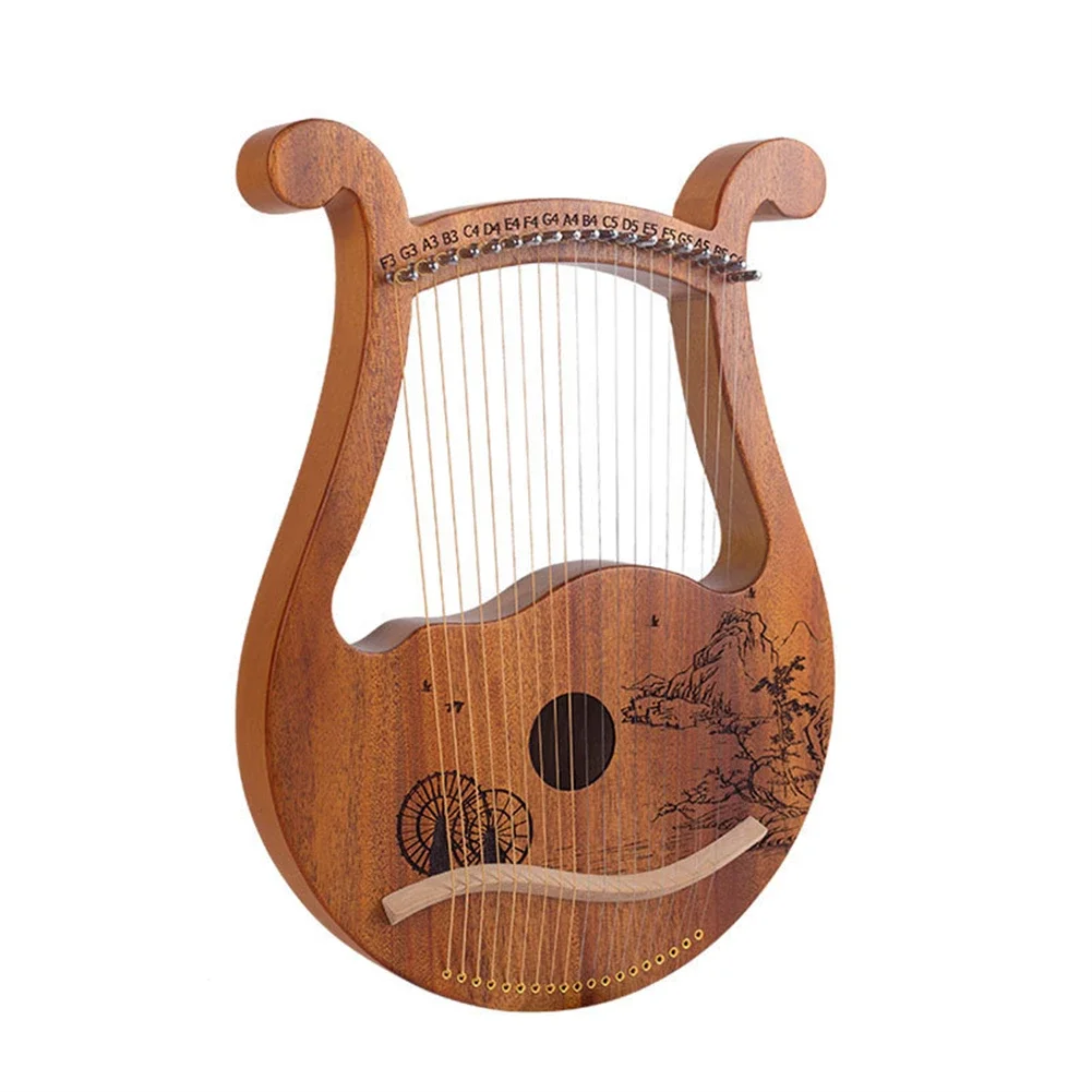 

Lyre Harp 19 Strings Mahogany Lyre Harp Musical Instrument With Tuning Wrench Spare String For Beginner Gifts Thumb Piano