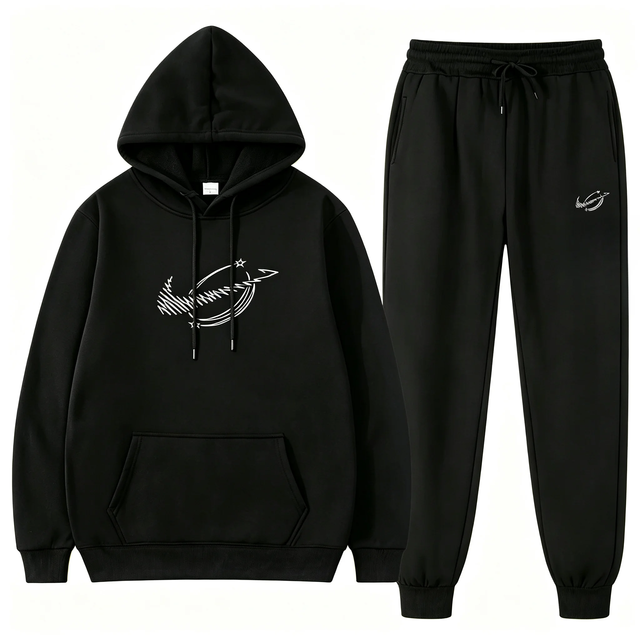 Men Autumn Winter Hooded Tracksuit 2Pcs Casual Sportswear Long Sleeve Hoodie & Jogger Sweatpants   Sports hooded sweatshirt set