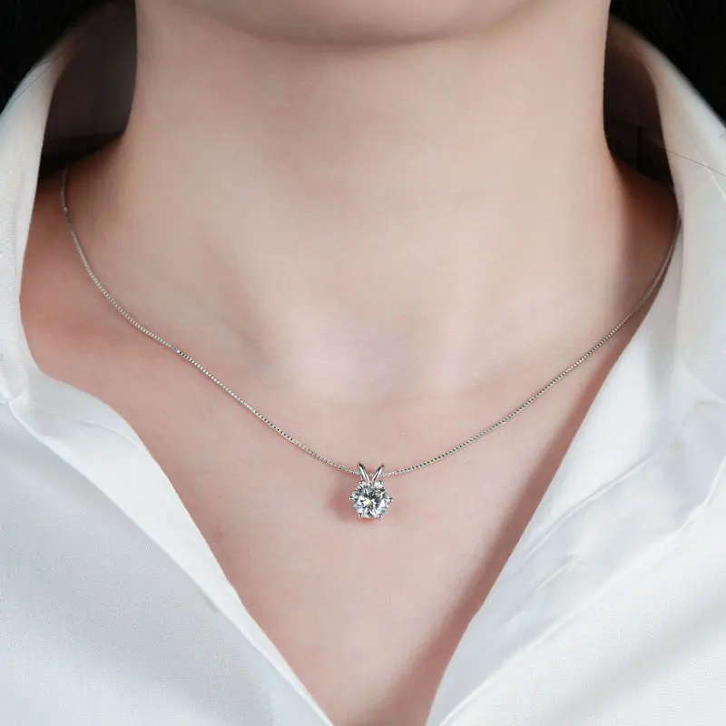Klassische 0,5 CT-5 CT D Moissanit-Anhänger-Halskette, verstellbare Kette aus 925er Silber für Frauen mit Zertifikat, 2 CT, 3 CT, 4 CT Labordiamant – Detail 14