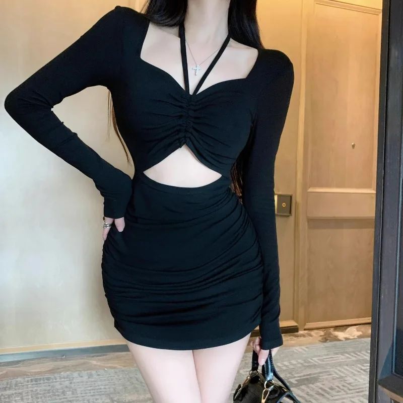 Hollowed Out Cotton Woman Long Sleeve Dress Waist-cinching Bodycon Sensual Sexy Elegant and Pretty Beautiful Dresses for Women