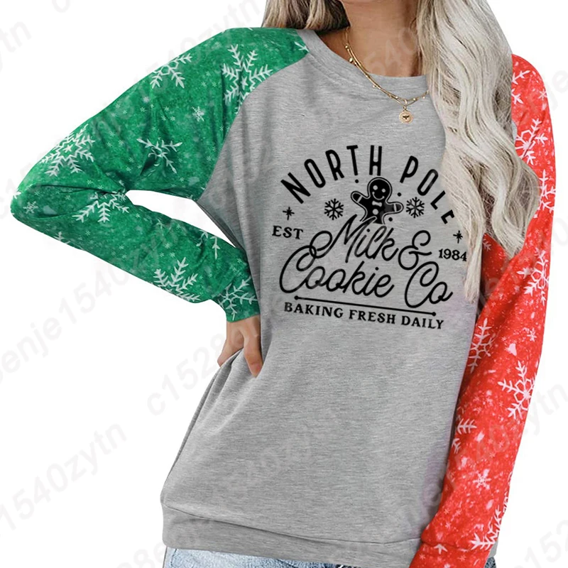 Women Casual Long Sleeve T-shirts Christmas North Pole Graphic Pullover Popular Fashion Loose Pullover Autumn Winter Sweatshirts