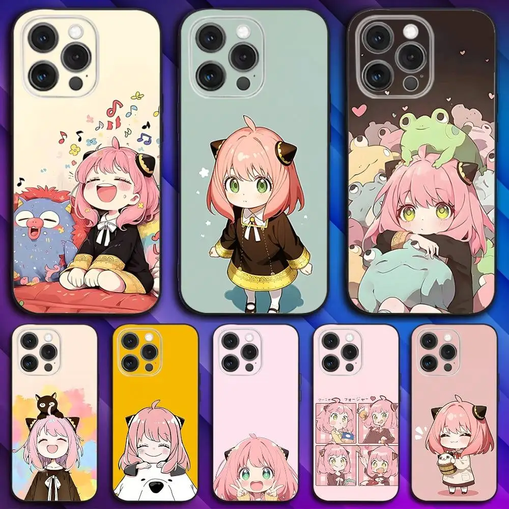 

Anime S-Spy X Family Anya Phone Case For iPhone 16,15,14,13,12,11,Pro,Max,Plus,X,XS,SE4,E,Mini,Soft Black Case
