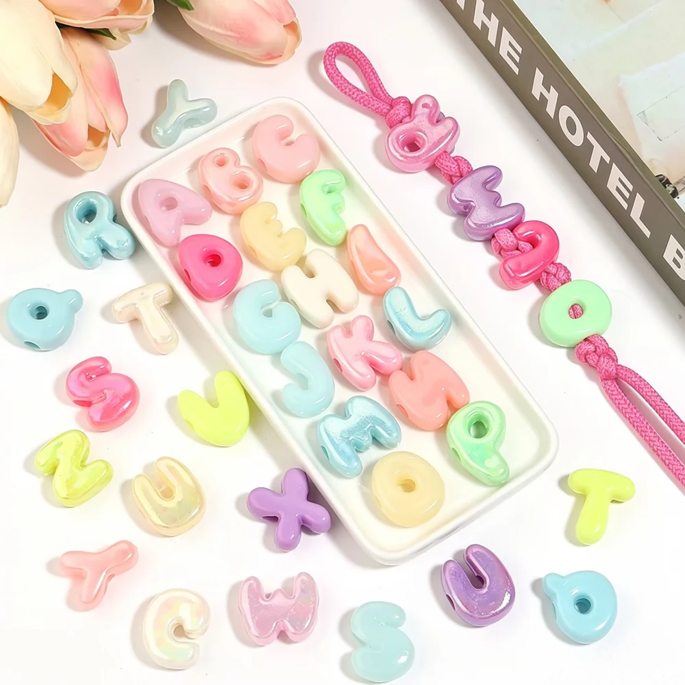 500g/bag AB Jelly Color Acrylic Letter Beads Big Hole Cute English Alphabet Beads For DIY Crafts Name Keychain Jewelry Making
