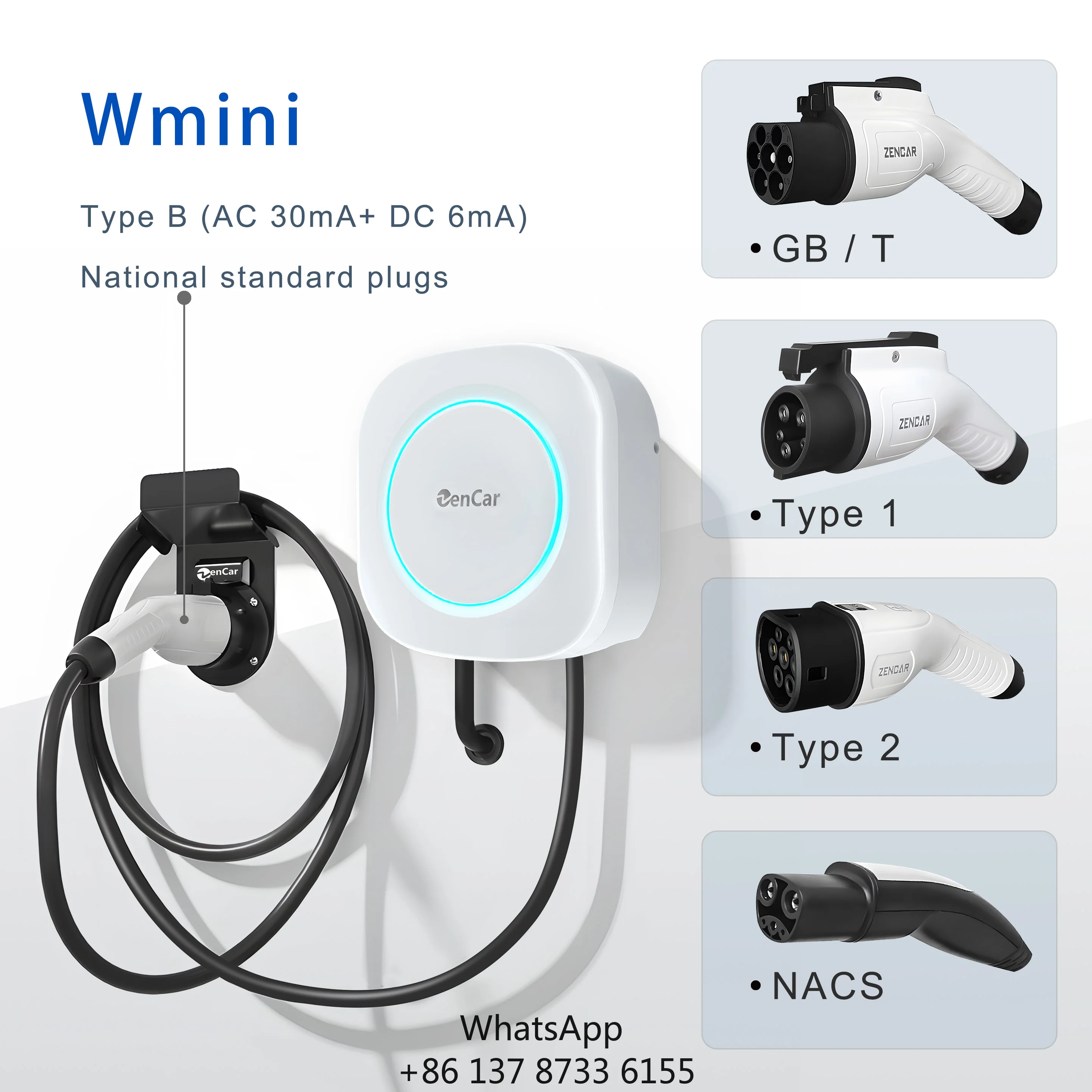 Zencar 9.6kw Wall Mounted Ev Charger Wmini 40A Nacs Plug Ev Wall Charger Box Waterproof IP66 For Business Use Easy Operate