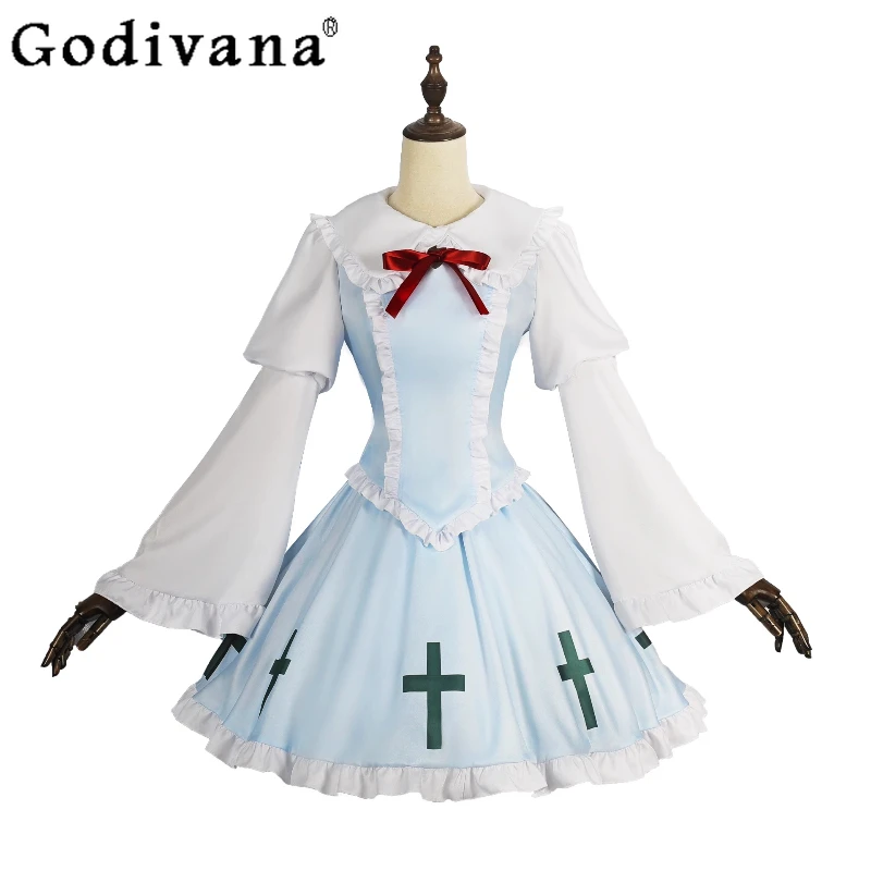 أنثى الأزرق القوطية لوليتا فستان مع شعر مستعار ل Hallowmas عيد الميلاد دور اللعب المرأة الحلو فستان الحفلات مجموعات الزي الرسمي