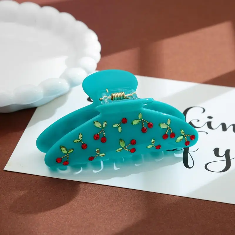 1 buah jepit rambut ceri, berhiaskan berlian imitasi, bertemperamen manis, retro, kemewahan ringan, untuk rambut kepang, jepit rambut model shark, aksesori rambut kecil dan segar