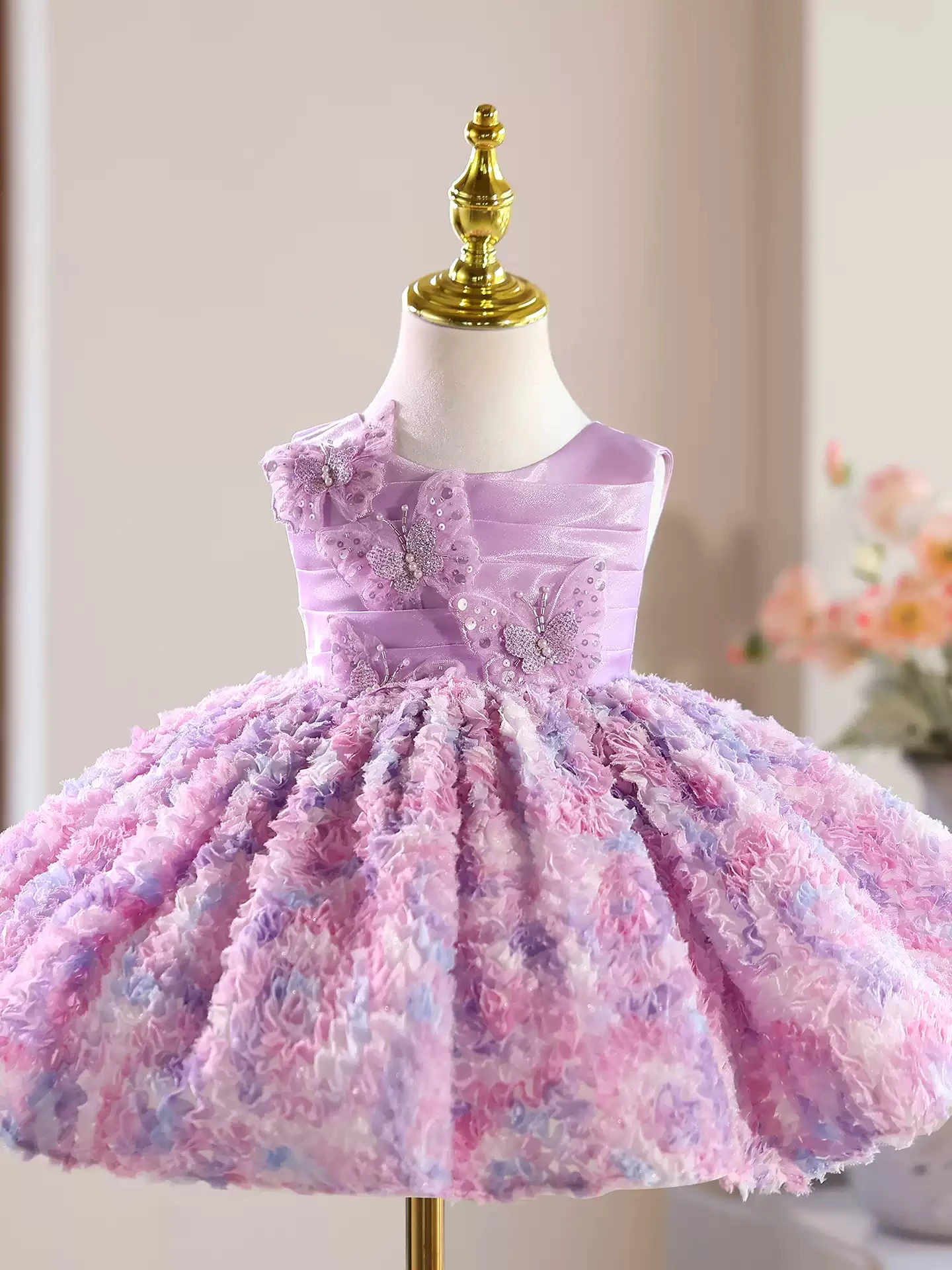 KFLGDGirls purple flower children wedding dress gorgeous elegant girl birthday celebration dance dress girl beauty pageant dress