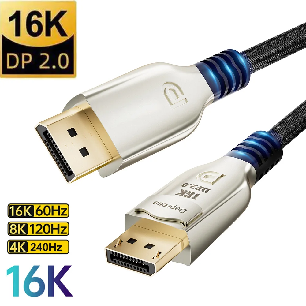 

Кабель DisplayPort 2.0 16K Кабель DisplayPort 8K 120 Гц Кабель DisplayPort 5 м/3 м/1,8 м/1 м в оплетке Кабель монитора DisplayPort 2.0 Кабель DP 2.0 240 Гц