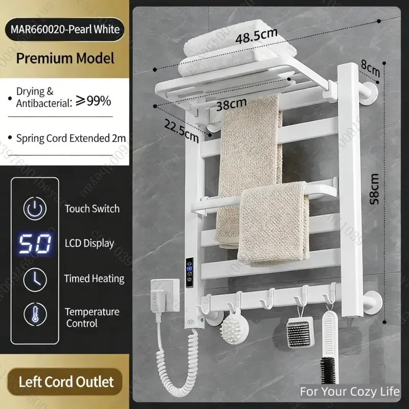 6063 aluminum collapsible heated towel rack, electric heater, suitable for hotel and home use, waterproof wall-mounted towel
