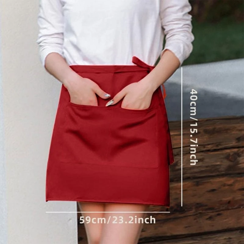 39BB Short Half Apron Cooking Aprons Waist Apron Waitress Apron with Pockets Waiter Apron Kitchen Apron for Women Man