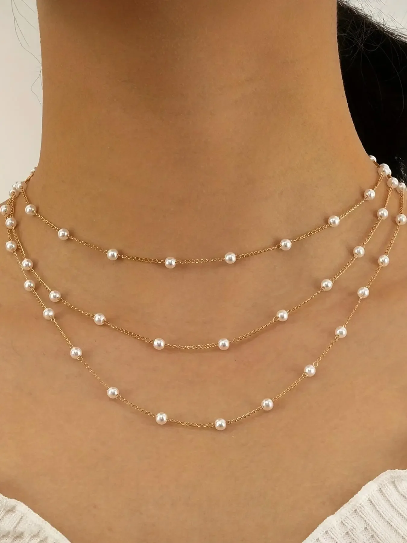 Faux Pearl Decorated Layered Necklace, Accessory Necklace, Fashion Jewelry for Party, Daily Clothing Decor, Trendy All-match & Exquisite Jewelry for Birthday Gift