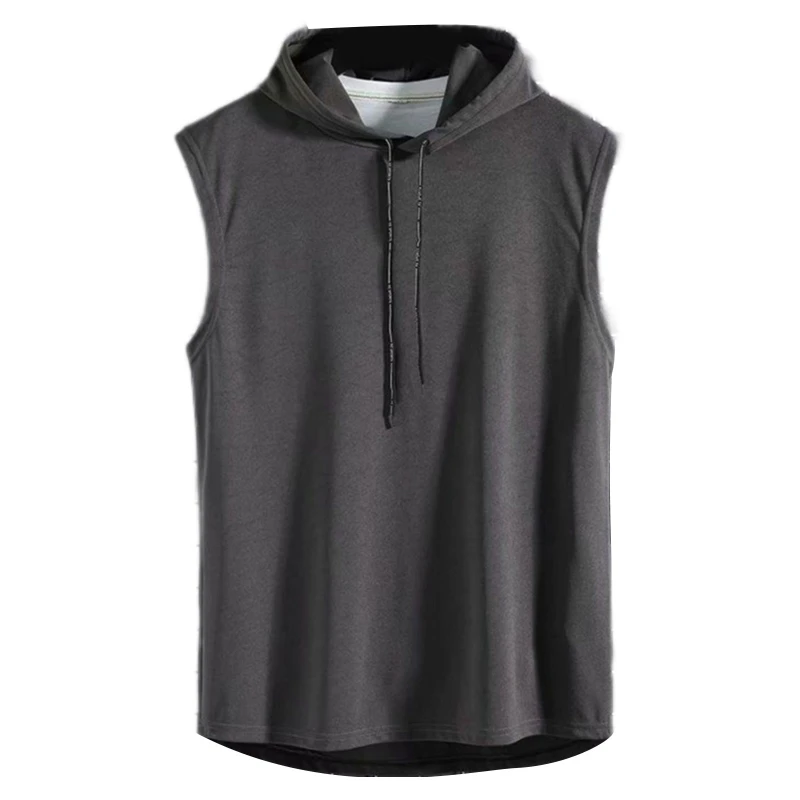 Mens Summer Sleeveless Drawstring Hooded for Tank Top Simple Solid Color Gym Fitness Sports T-Shirts Workout Hip Hop Casual 918F