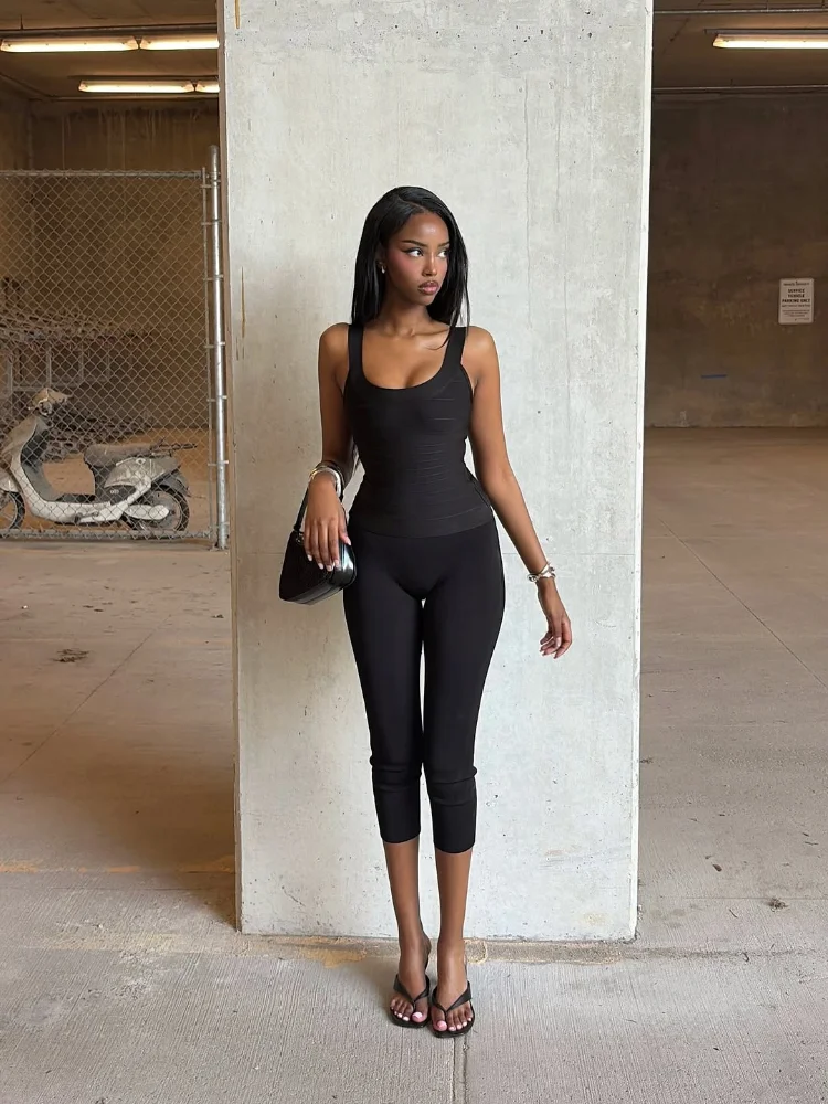 Solides Damen-Bandage-Top, trendiges ärmelloses Bodycon-Top mit breiten Trägern, lässiges kurzes Tanktop mit Reißverschluss hinten, Sommer 2026, figurbetonte Damen-Tops – Detail 7
