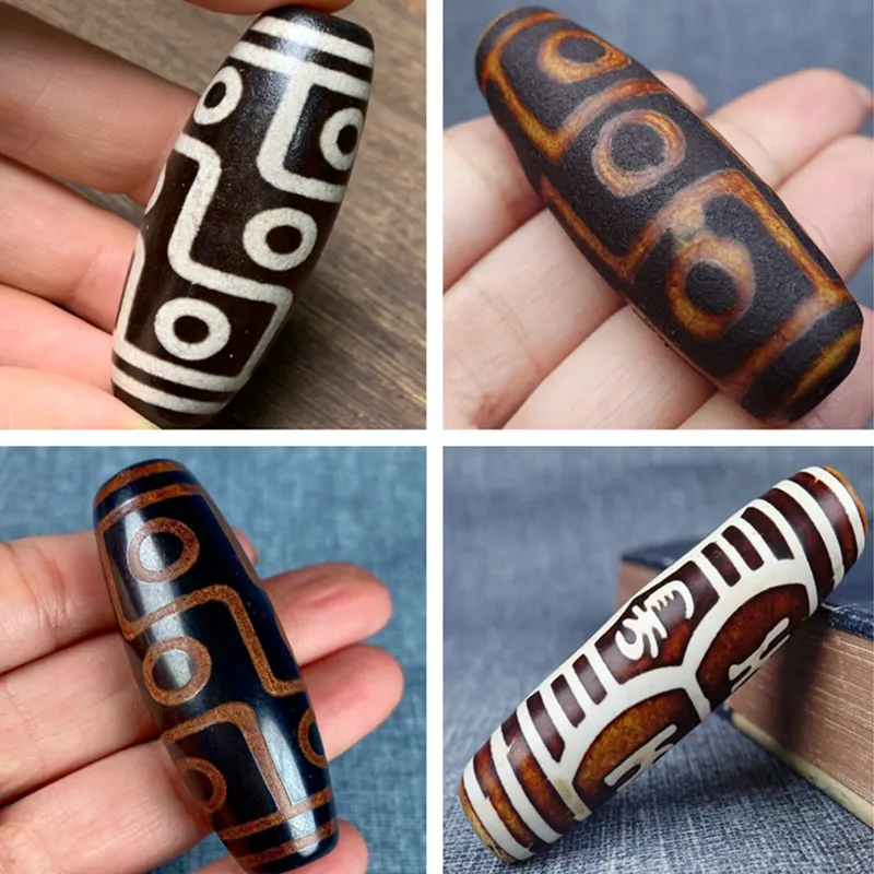 Agate Tibetan Weathered Horseshoe Ivory Yellow Dzi Bead Orange Peel Pattern Six- Nine-Eyed Jade Pendant