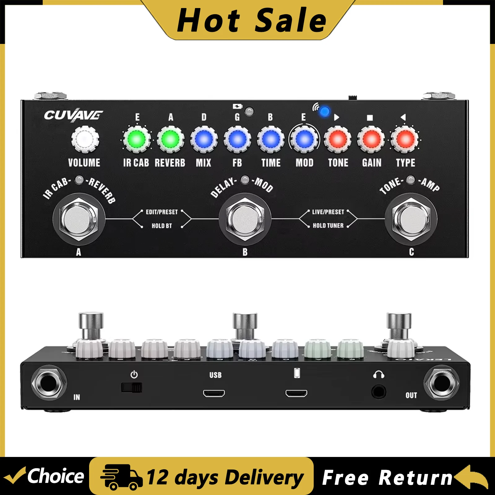 CUVAVE Cube BABY Guitar Multi-effects Pedal Processor Chorus Delay Reverb Effect Rechargeable Electric Guitar Effect Pedal