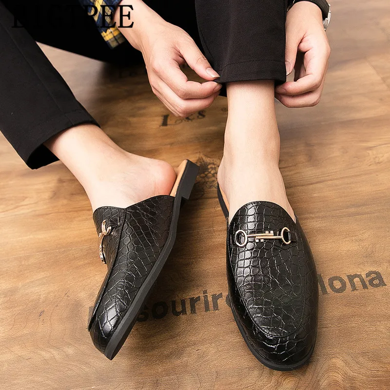 Men Leather Slippers Half Shoes For Men Mules Coiffeur Designer Shoes Men Mule Fashion Italian Mens Casual Shoes Zapato Hombre