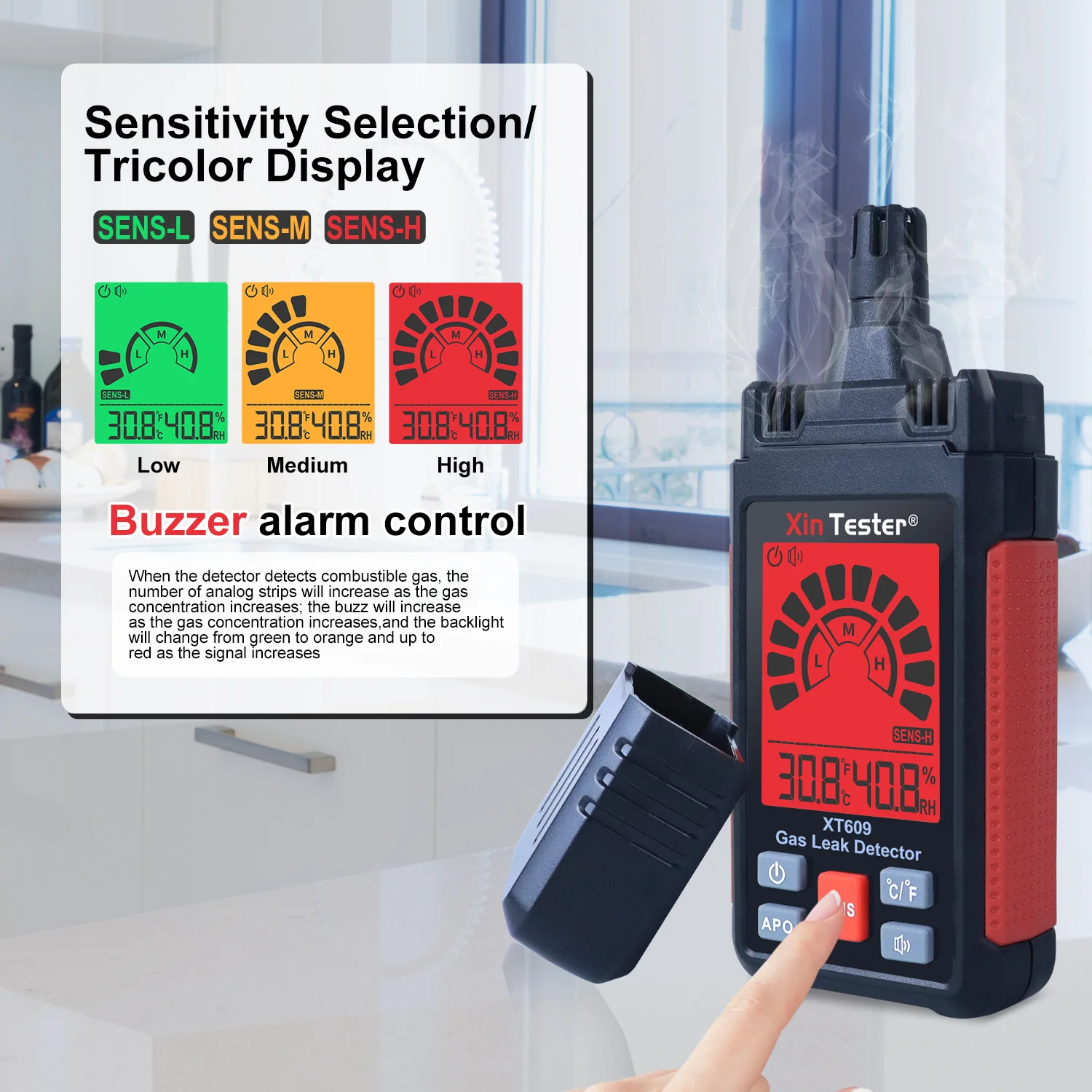 Xin Tester 50-1000PPM Digital Gas Leak Alarm Analyzer Propane Combustible CO Methane Natural Detector XT609
