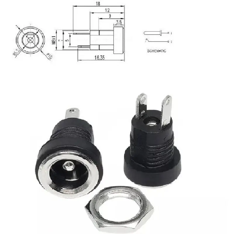 50pcs/lot DC022B 5.5x2.1mm DC Power Jack Socket Connector 2 Pin Female Panel Mount Adapter 5.5*2.1 mm DC Connector