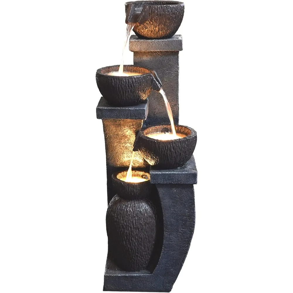 

Outdoor Water Fountains Modern Garden Fountains with LED Lighting Indoor Resin Decor for Garden Patio, Deck, Porch, Backyard Hom