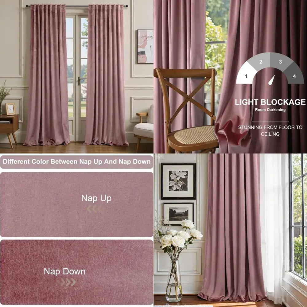 ستائر مخملية فاخرة باللون الوردي المغبر، 84 طويلة، لوحتين، مطوية، معزولة، لغرفة نوم البنات وغرفة المعيشة