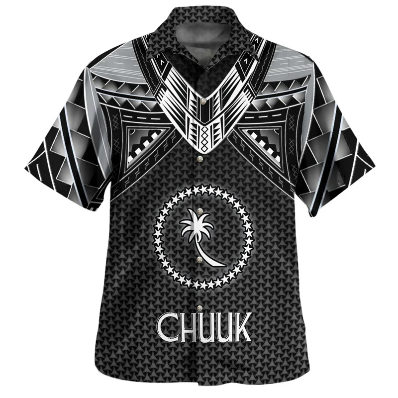 

Harajuku Summer 3D Printing Chuuk State Flag Emblem Rugby Tribal Shirts Chuuk Coat Of Arm Graphic Short Shirts Men Fashion Tops