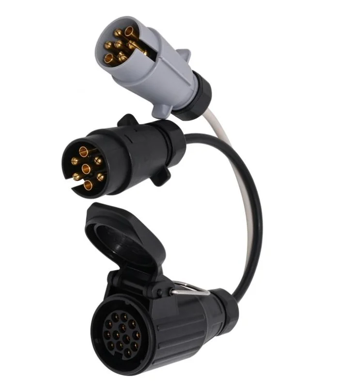 7-Pin Male Trailer Connector To 13-Pin Female European Socket Extension Cable For RV Boat And Tow Vehicle Applications
