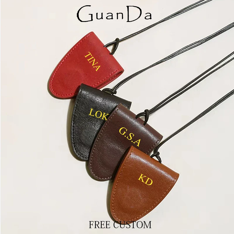 Luxury Real Leather Glasses Clip With Neck Strap Custom Letters Travel Portable Sunglasses Storage Bag Fashion Hat Clip Gift