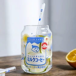 2/4/6 pz Kawai giapponese carino Yogurt Jun può tazze di vetro tazze di latte resistenti al calore caffè ghiacciato bicchieri d'acqua tazza con cannuccia