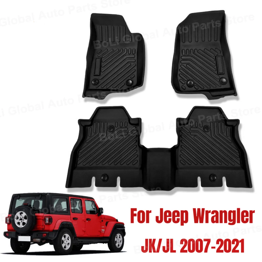 For Jeep Wrangler JK/JL 2007-2017 2018-2021 3D TPE LHD Car Floor Mat Car Foot Pad Floor Liner Carpet 2Door 4 Door Sahara Rubicon