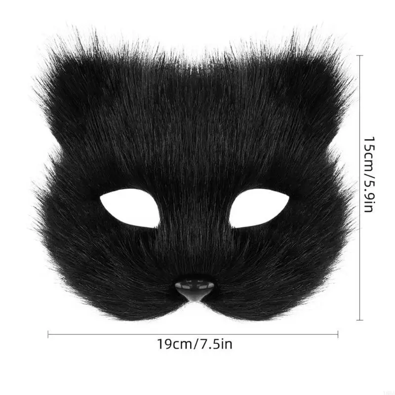

Y88A Furry Cats Mask Half Face Eyewear Animal Cats Cosplay Mask for Men Women Masquerade Halloween Party Makeup Costume