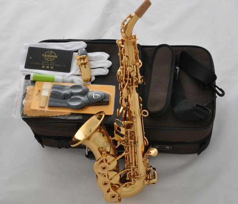 Профессиональный тайшанский золотой изогнутый сопрано-саксофон с ракушками из морского ушка, клавиши Bb-саксофон, новый Профессиональный тайшанский золотой изогнутый сопрано-саксофон с ракушками из морского ушка, клавиши Bb-саксофон, новый