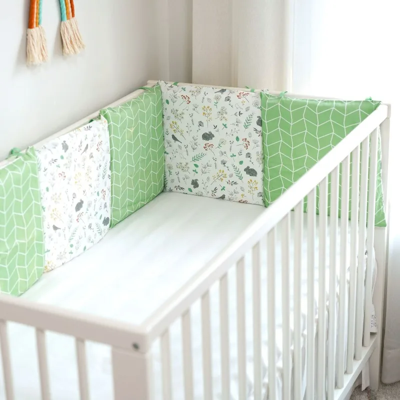 6pcs Crib Bedding Set Cartoon Embroidered Cotton Gauze Crib Liner Bed Bumper