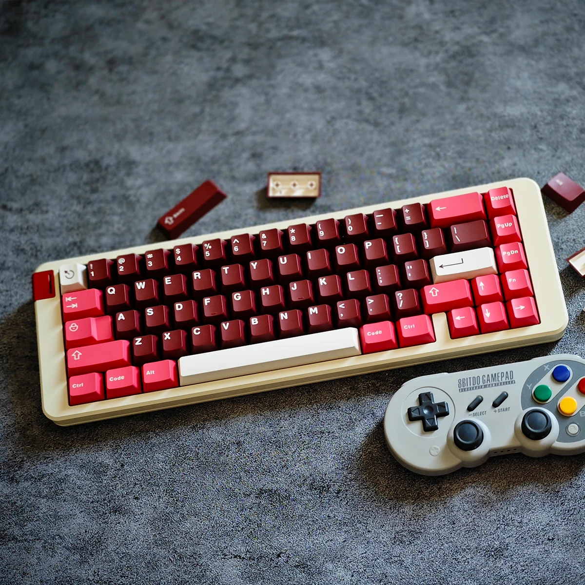 

Golden velvet cake keycap red original height ABS two-color molding 61/64/75/87/104, etc