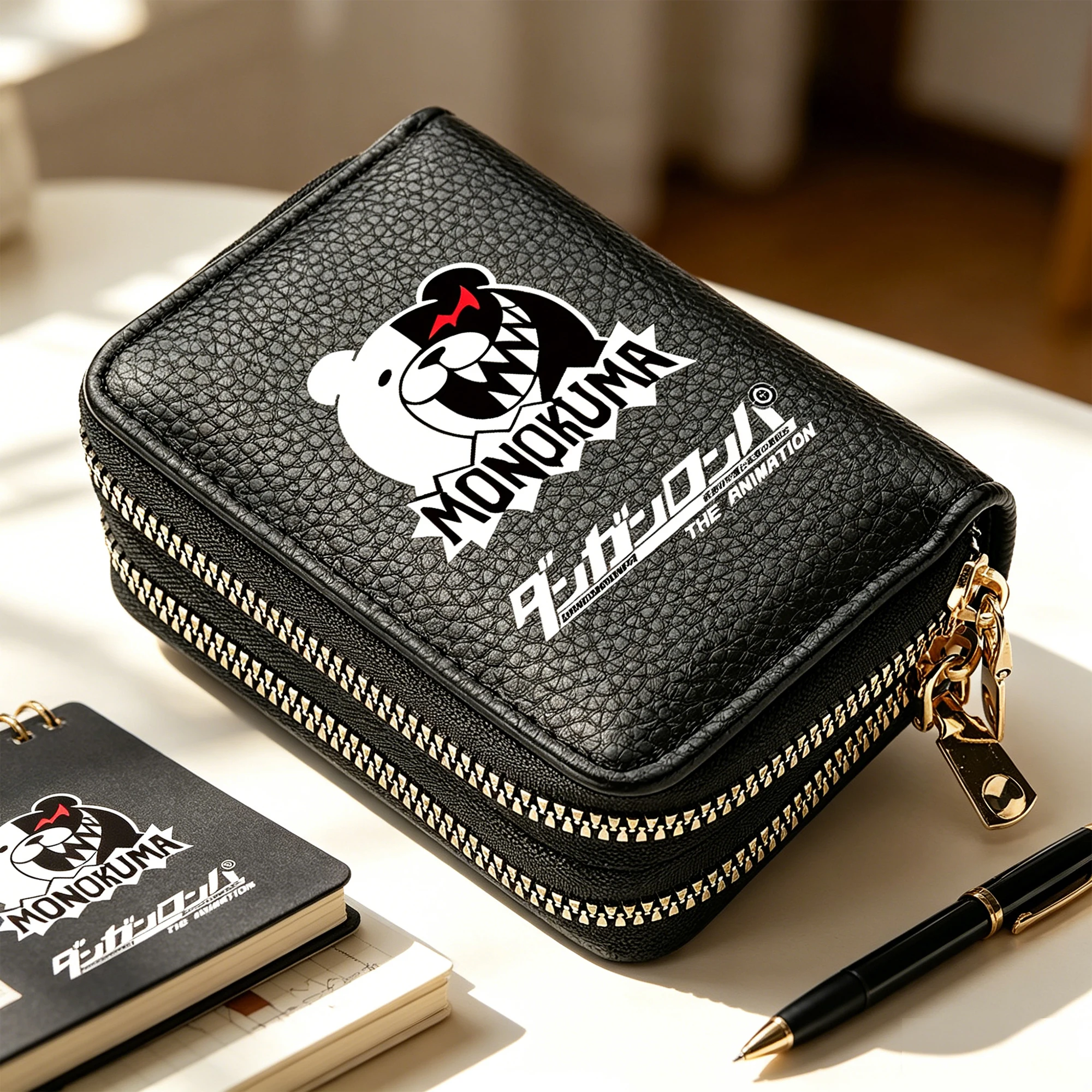Game Monokuma Girls Double Zipper Short Wallets Cute Cartoon Design Card Holder Coin Pocket Purses Small Clutch Money Cash Bags