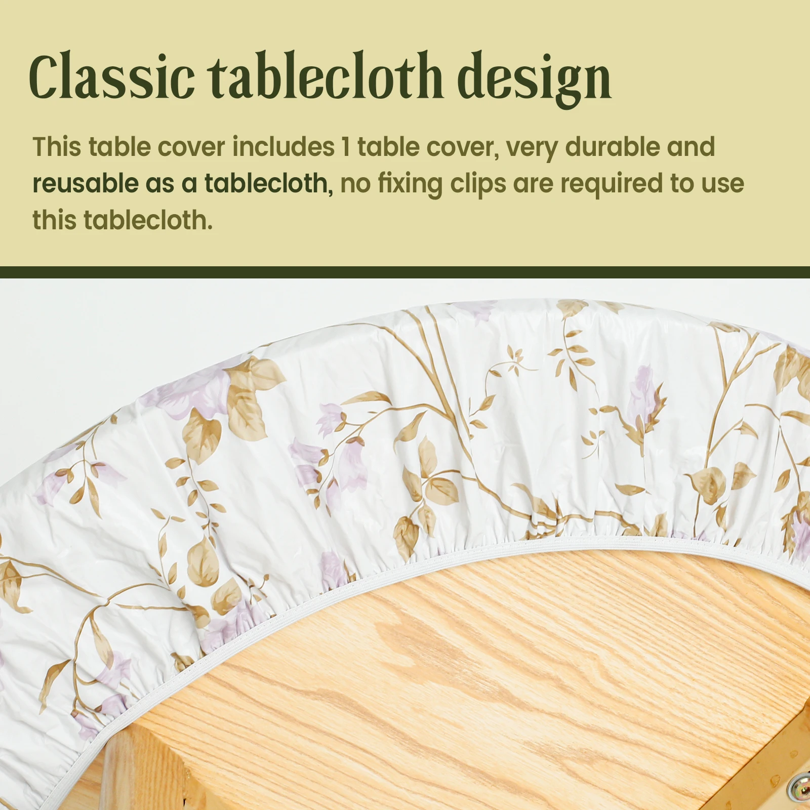 Elastic Round Table Cover Fitted Vinyl Waterproof Tablecloth Reusable Flower Dining Table Cloth For Home Table Protector Decor