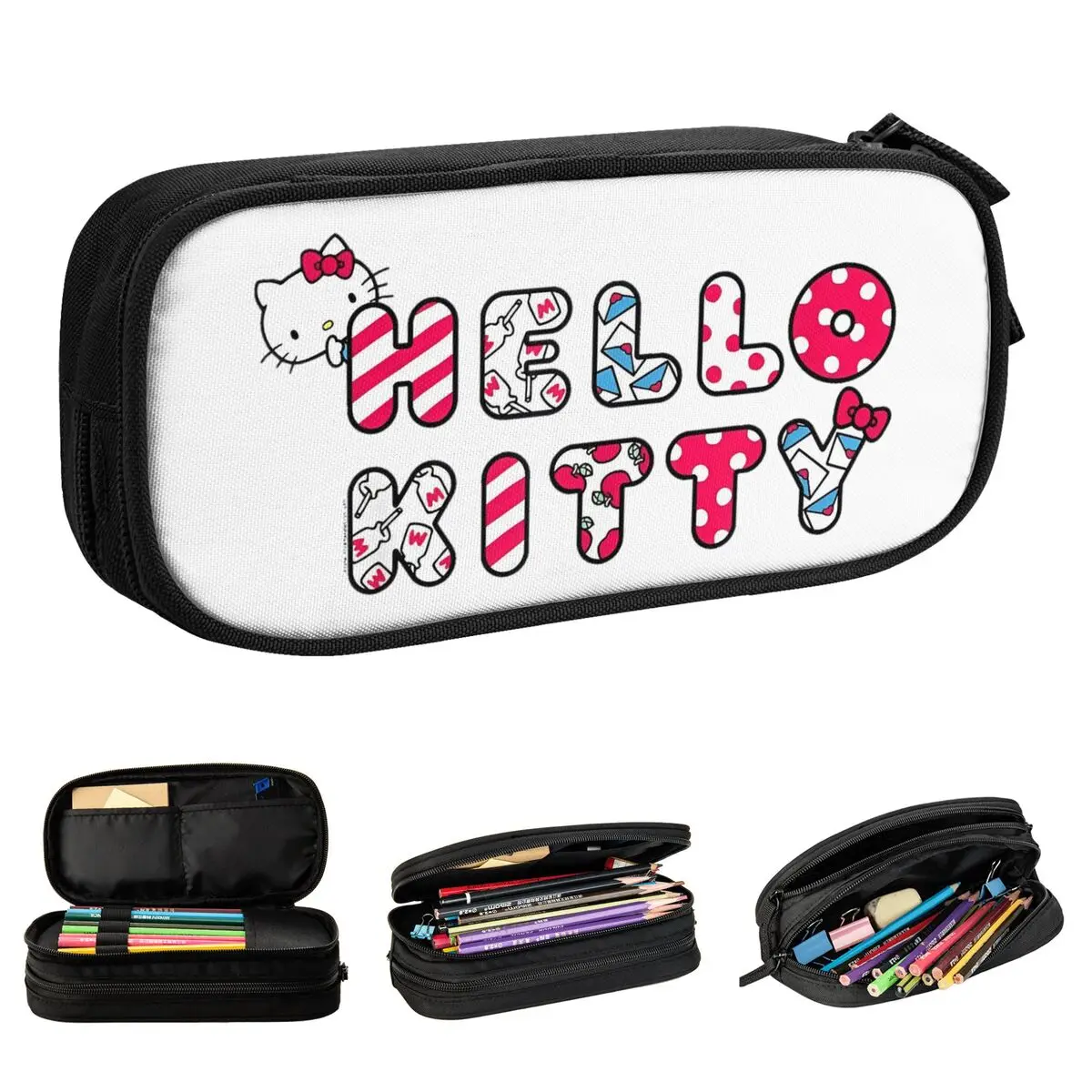 

Hello Kitty Logo Pencil Cases Japanese Cartoon Pencilcases Pen Box Student Large Storage Bag School Supplies Gifts Stationery