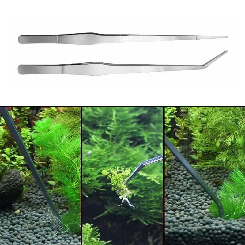 Long 48cm Stainless Steel Curved Aquarium Tweezers Aquarium Plants Tweezer Straight Fish Tank Cleaner Aquarium Accessories